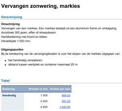 n12011 Vervangingskosten zonwering